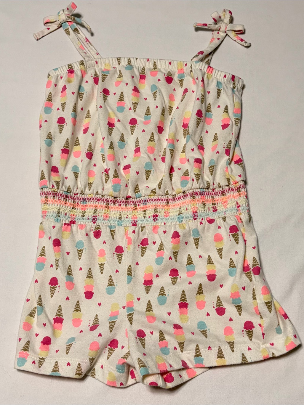 Healthtex Girls 5t Ice Cream Cone Print Smocked Romper Tie Strap Shorts Playsuit